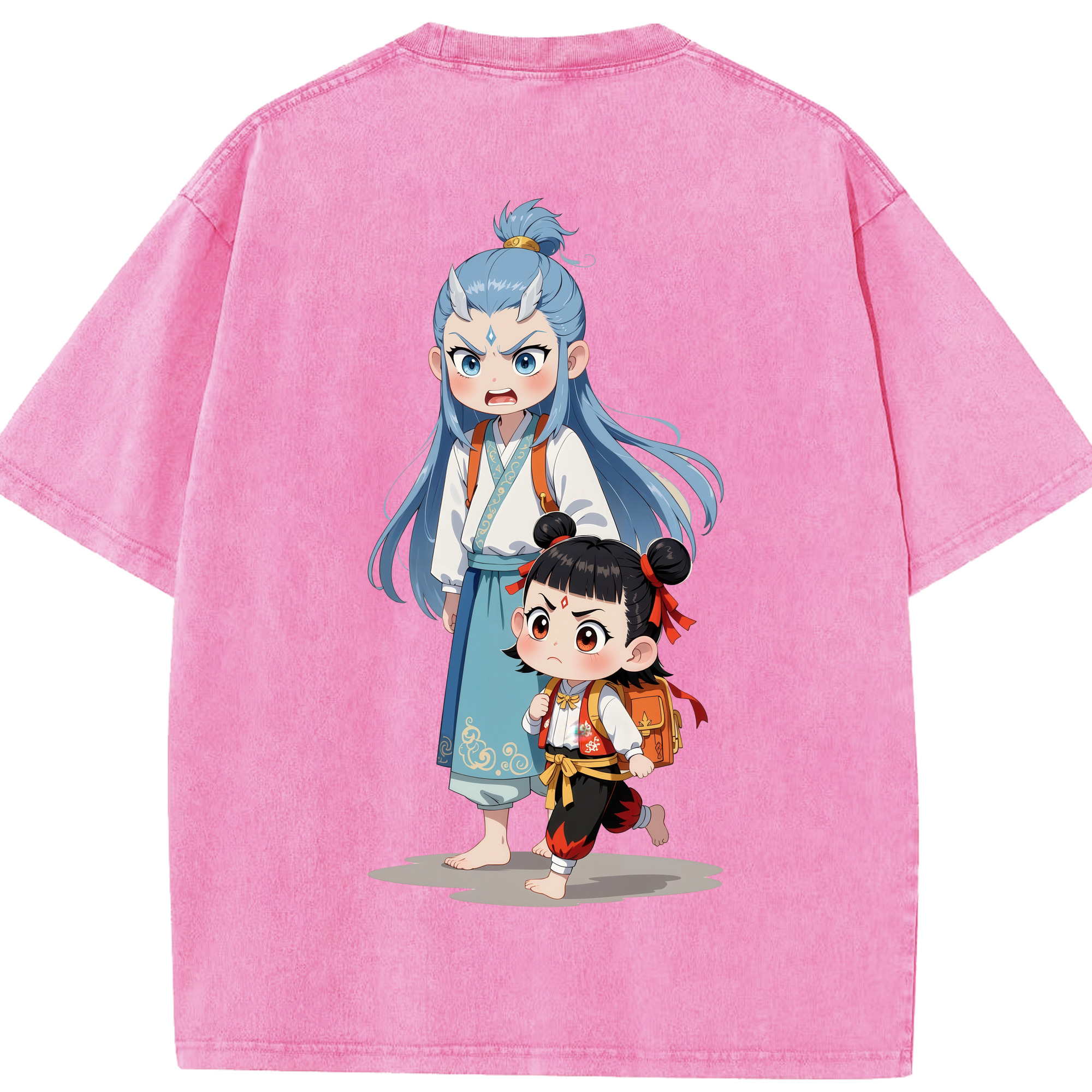 （画像用） Ne Zha 2 ナタ 魔童の大暴れ 綿100% ヴィンテージ風 半袖Tシャツ（背面プリント）